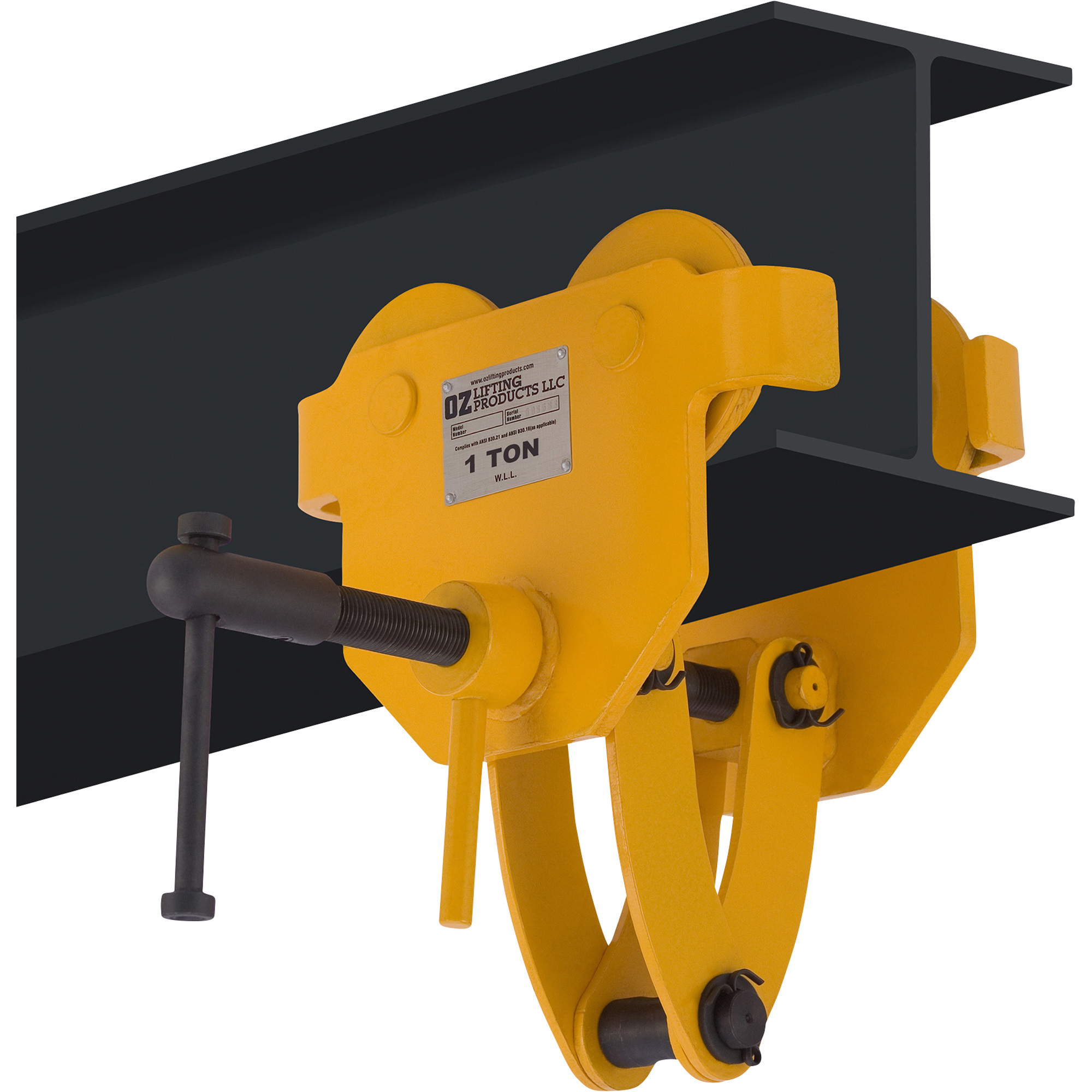 OZ Lifting Products Quick Adjust Trolley, 1-Ton Capacity, 2.48-8.27in. Flange Width, Model# OZ1QAT